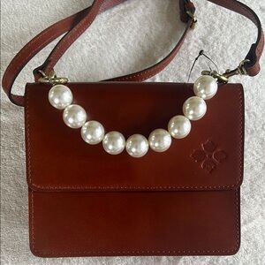 Patricia Nash Brown Leather Crossbody Bag with Pearl handle Accent